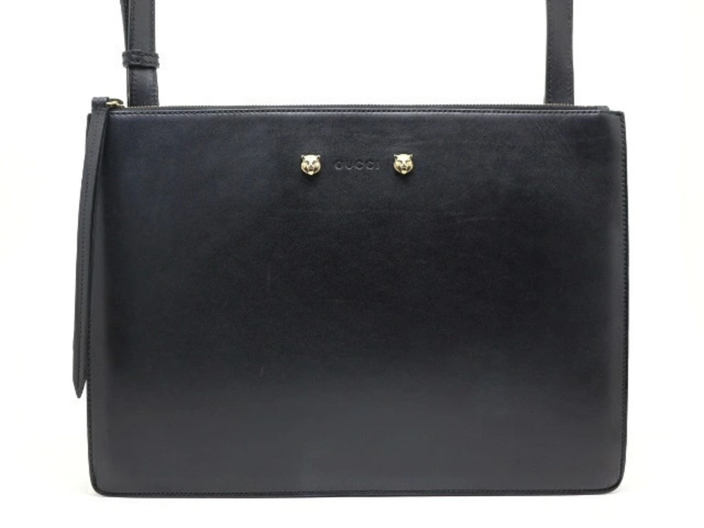 Gucci Bag Shoulder Cat Head Tiger Calf Black